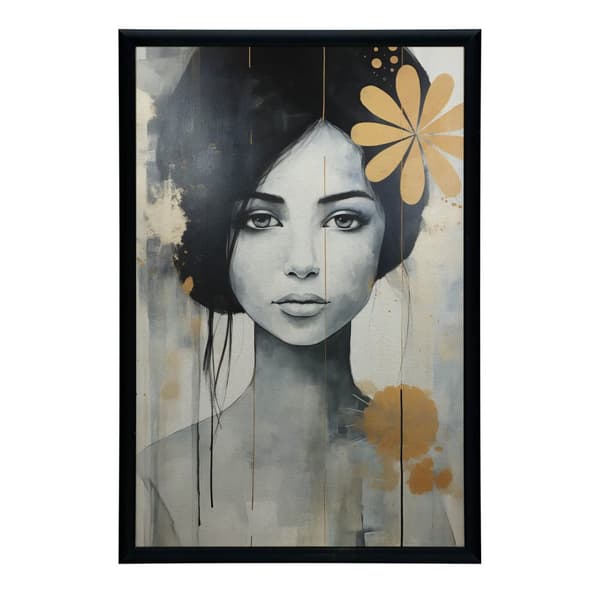 Nainen kukka hiuksissaan Nainen kukka hiuksissa, 70x100 cm, musta alumiinirunko, 230 gsm mattapaperi