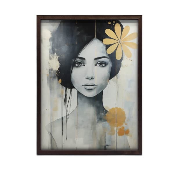 Nainen kukka hiuksissaan Nainen kukka hiuksissa, 70x100 cm, musta alumiinirunko, 230 gsm mattapaperi