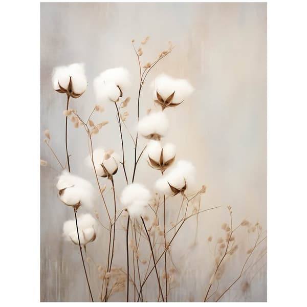 Bomuldsblomster Bomuldsblomster, 30x40 cm, guld aluminiumsramme, 230 gsm mat papir