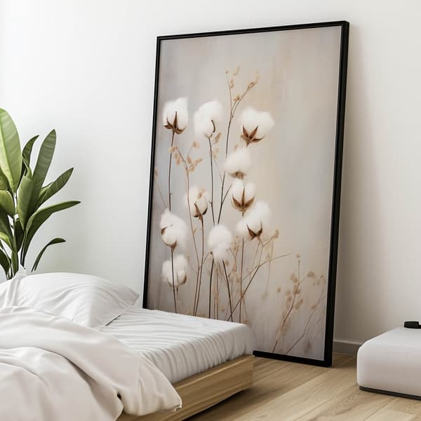 Bomuldsblomster Bomuldsblomster, 30x40 cm, guld aluminiumsramme, 230 gsm mat papir