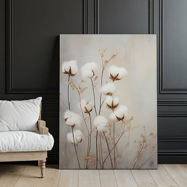 Bomuldsblomster Bomuldsblomster, 30x40 cm, guld aluminiumsramme, 230 gsm mat papir