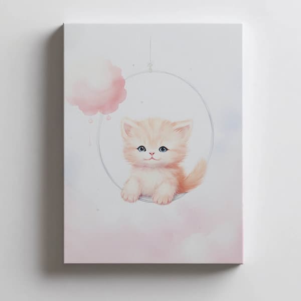 Happy Kitty på en gynge Happy Kitty på en gynge, 40x50 cm, uindrammet, 230 gsm mat papir