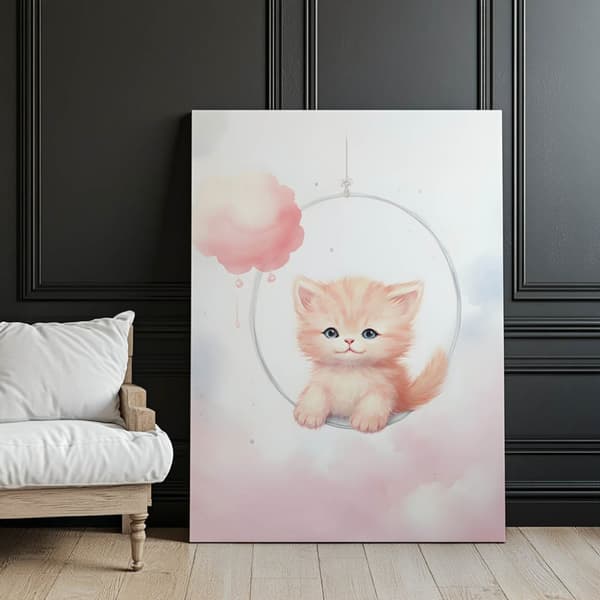 Happy Kitty på en gynge Happy Kitty på en gynge, 40x50 cm, uindrammet, 230 gsm mat papir
