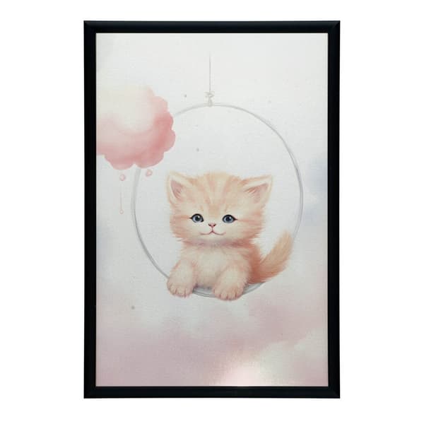 Happy Kitty på en gunga Happy Kitty på en gunga, 30x40 cm, guld aluminiumram, 230 gsm matt papper