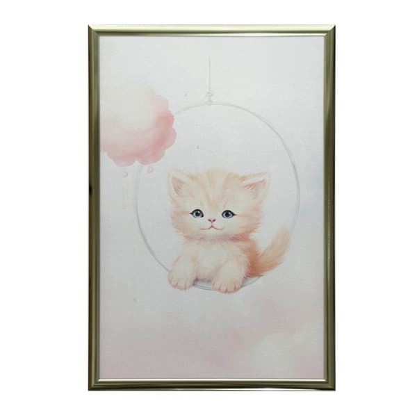 Happy Kitty på en gunga Happy Kitty på en gunga, 30x40 cm, guld aluminiumram, 230 gsm matt papper