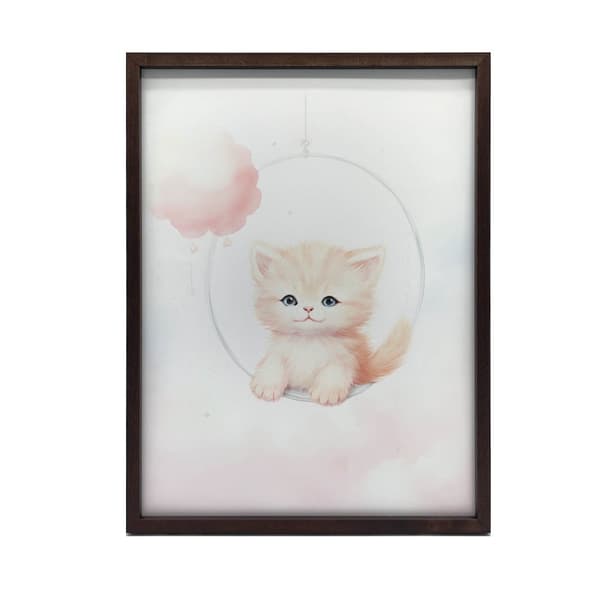 Happy Kitty på en gunga Happy Kitty på en gunga, 30x40 cm, guld aluminiumram, 230 gsm matt papper