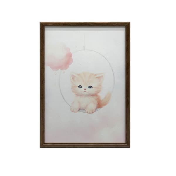 Happy Kitty på en gynge Happy Kitty på en gynge, 50x70 cm, guld aluminiumsramme, 230 gsm mat papir