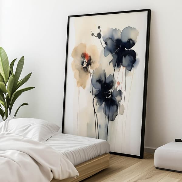 Kukkien dynamiikka vesiväreissä Kukkien dynamiikka vesiväreissä, 50x70 cm, tummanruskea puukehys, 230 gsm mattapaperi
