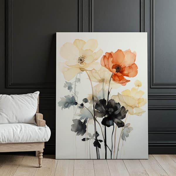 Blomsymfoni i akvarell Blomsymfoni i akvarell, 50x70 cm, ram i guld aluminium, 230 gsm matt papper