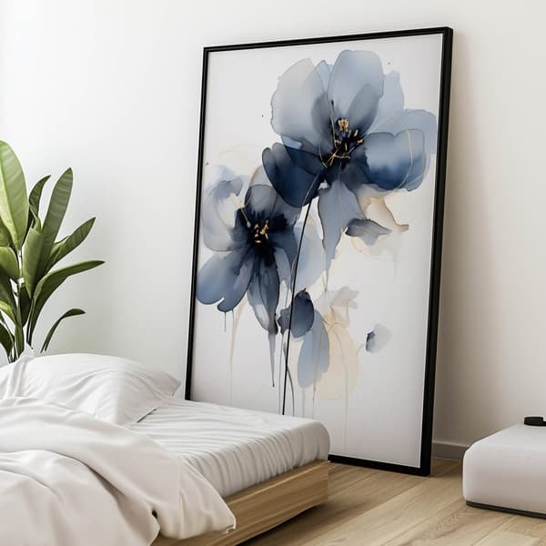 Navy Blue Elegance in Watercolour Navy Blue Elegance in Watercolour, 70x100 cm, kultainen alumiinikehys, 230 gsm mattapaperi