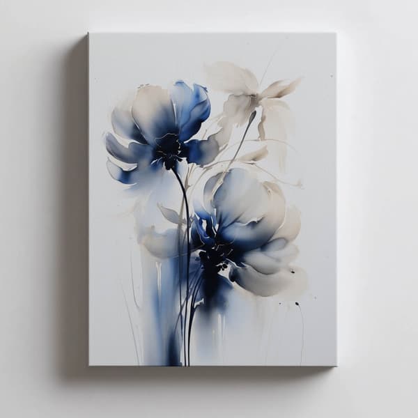 Blå blommor i akvarell Blå blommor i akvarell, 30x40 cm, svart aluminiumram, 230 gsm matt papper