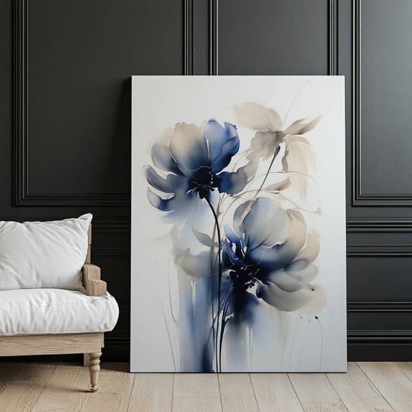 Blå blommor i akvarell Blå blommor i akvarell, 30x40 cm, svart aluminiumram, 230 gsm matt papper