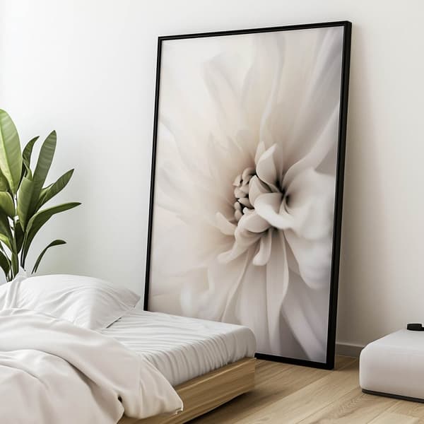 Delicate White Dahlia Delicate White Dahlia, 30x40 cm, mörkbrun träram, 230 gsm matt papper