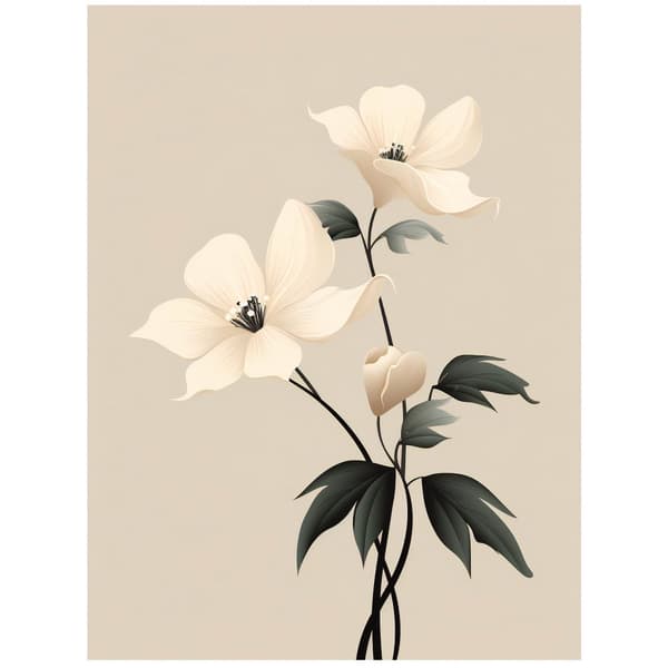 White Elegance - Minimalist Floral Poster White Elegance - Minimalist Floral Poster, 50x70 cm, mörkbrun träram, 230 gsm matt papper