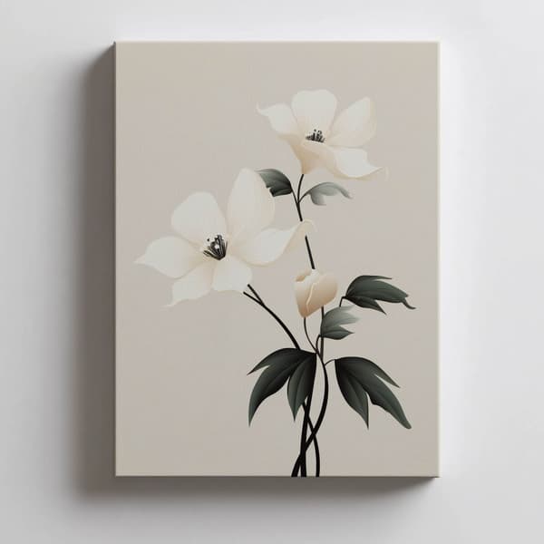 White Elegance - Minimalist Floral Poster White Elegance - Minimalist Floral Poster, 50x70 cm, mörkbrun träram, 230 gsm matt papper