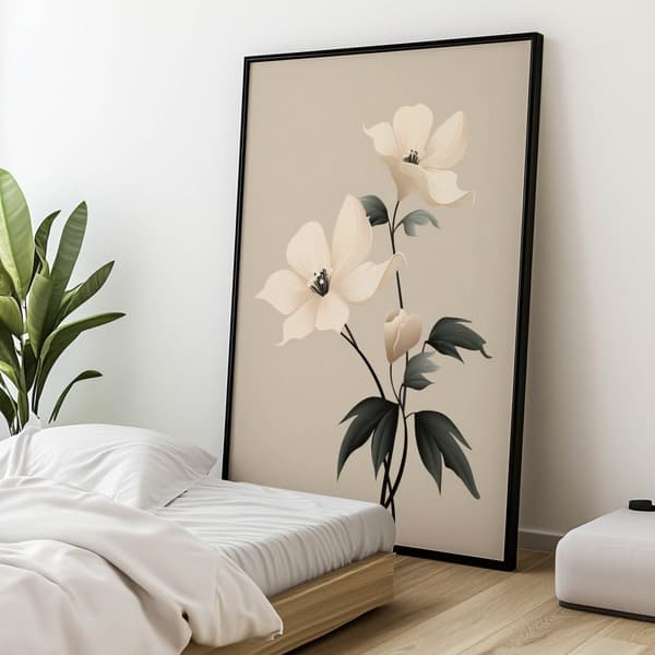 White Elegance - Minimalist Floral Poster White Elegance - Minimalist Floral Poster, 50x70 cm, mörkbrun träram, 230 gsm matt papper