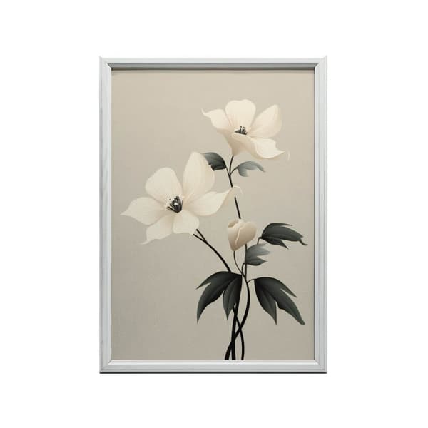 White Elegance - Minimalist Floral Poster White Elegance - Minimalist Floral Poster, 50x70 cm, mörkbrun träram, 230 gsm matt papper