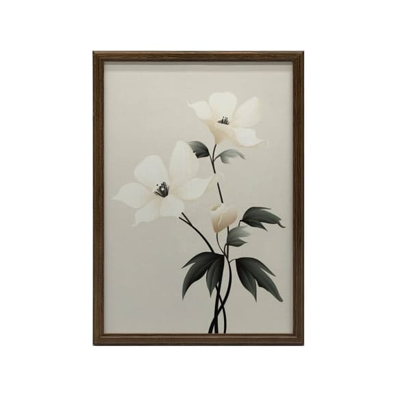 White Elegance - Minimalist Floral Poster White Elegance - Minimalist Floral Poster, 50x70 cm, mörkbrun träram, 230 gsm matt papper