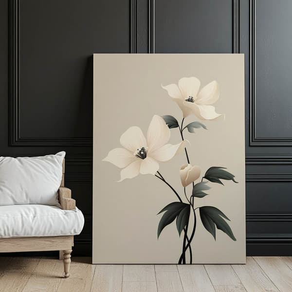 White Elegance - Minimalist Floral Poster White Elegance - Minimalist Floral Poster, 50x70 cm, mörkbrun träram, 230 gsm matt papper