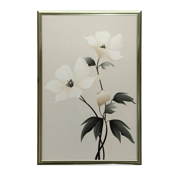 White Elegance - Minimalist Floral Poster White Elegance - Minimalist Floral Poster, 50x70 cm, mörkbrun träram, 230 gsm matt papper