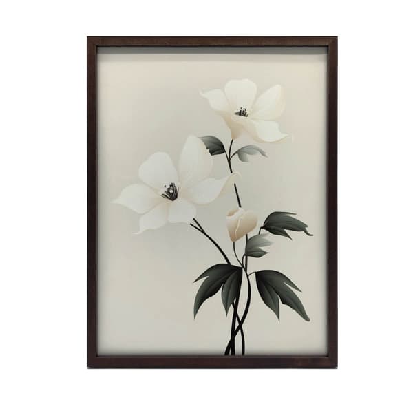 White Elegance - Minimalist Floral Poster White Elegance - Minimalist Floral Poster, 50x70 cm, mörkbrun träram, 230 gsm matt papper