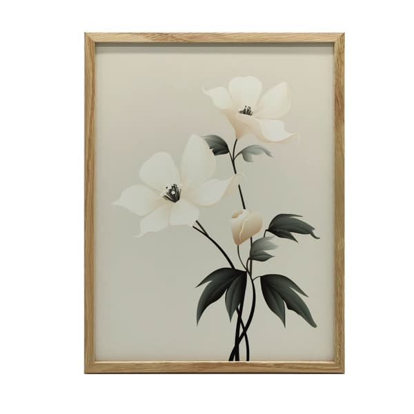 White Elegance - Minimalist Floral Poster White Elegance - Minimalist Floral Poster, 50x70 cm, mörkbrun träram, 230 gsm matt papper