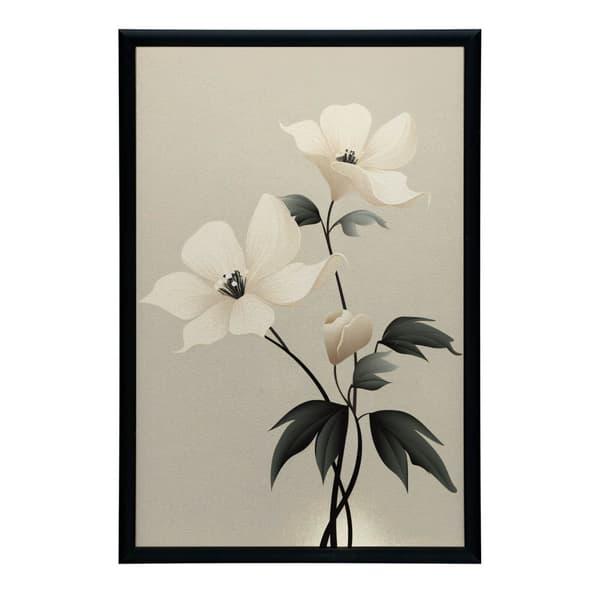 White Elegance - Minimalistisk Blomsterplakat Hvid Elegance - Minimalistisk Blomsterplakat, 70x100 cm, mørkebrun træramme, 230 gsm mat papir
