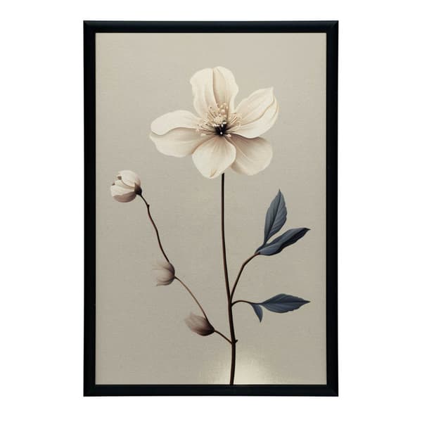White Anemone - Minimalist Beauty White Anemone - Minimalist Beauty, 70x100 cm, mørkebrun træramme, 230 gsm mat papir