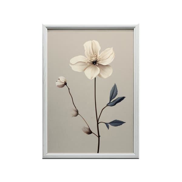 White Anemone - Minimalist Beauty White Anemone - Minimalist Beauty, 70x100 cm, mørkebrun træramme, 230 gsm mat papir