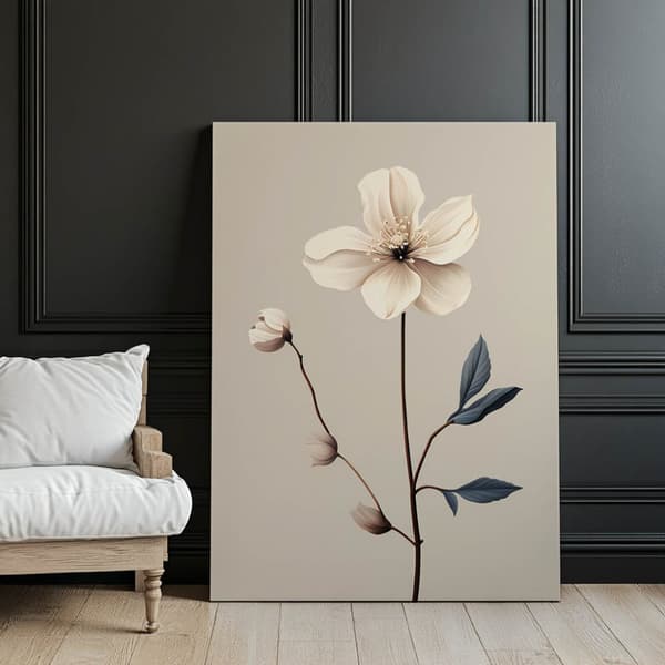 White Anemone - Minimalist Beauty White Anemone - Minimalist Beauty, 70x100 cm, mørkebrun træramme, 230 gsm mat papir