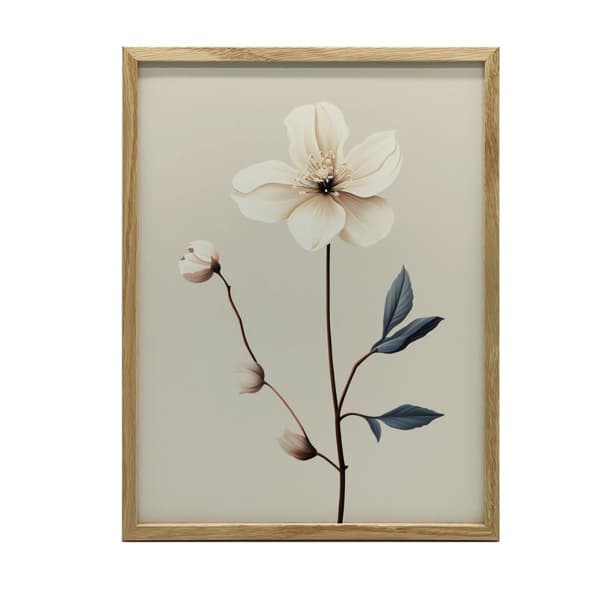 White Anemone - Minimalist Beauty White Anemone - Minimalist Beauty, 70x100 cm, mørkebrun træramme, 230 gsm mat papir