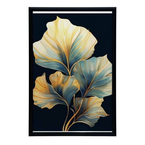 Akvarelblade - mørk akvamarin og rav Akvarelblade - mørk akvamarin og rav, 70x100 cm, uindrammet, førsteklasses lærred på båreramme