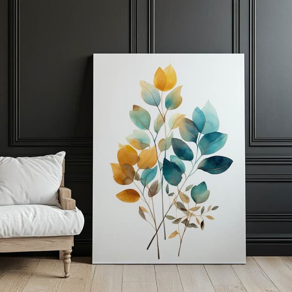 Gyldne blade i akvarel Gyldne blade i akvarel, 70x100 cm, uindrammet, premium lærred på båreramme