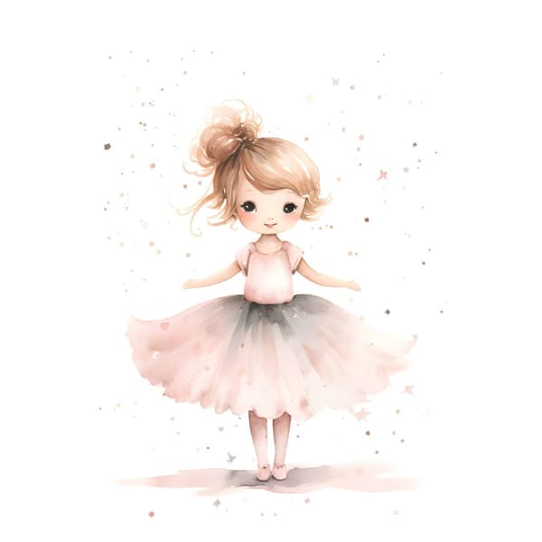 Pink Ballerina - Dancing Elegance Pink Ballerina - Dancing Elegance, 30x40 cm, guld aluminiumsramme, 230 gsm mat papir