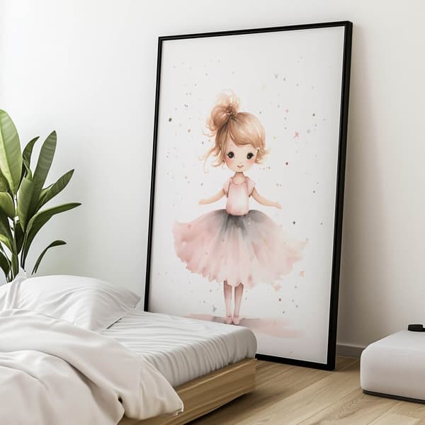Pink Ballerina - Dancing Elegance Pink Ballerina - Dancing Elegance, 30x40 cm, guld aluminiumsramme, 230 gsm mat papir