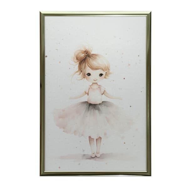 Pink Ballerina - Dancing Elegance Pink Ballerina - Dancing Elegance, 30x40 cm, guld aluminiumsramme, 230 gsm mat papir