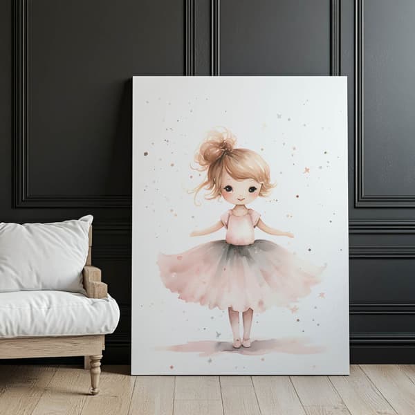 Pink Ballerina - Dancing Elegance Pink Ballerina - Dancing Elegance, 30x40 cm, guld aluminiumsramme, 230 gsm mat papir
