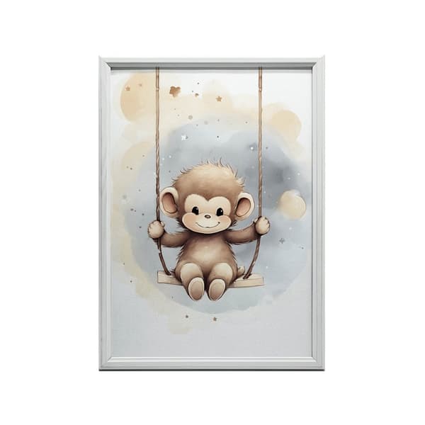 Apa på gunga Apa på gunga, 60x90 cm, ram i guld aluminium, 230 gsm matt papper