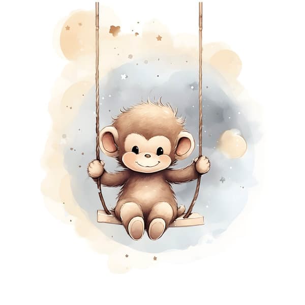 Monkey on a Swing Monkey on a Swing, 70x100 cm, oinramad, premiumduk på bår