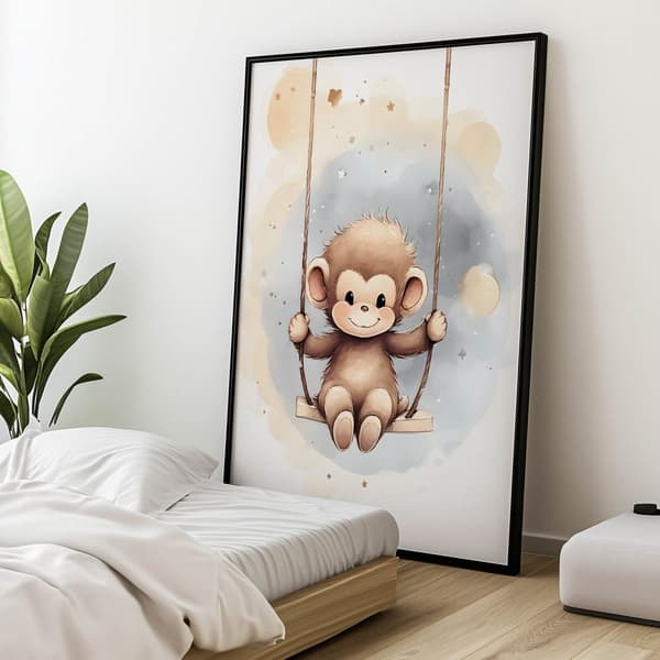 Monkey on a Swing Monkey on a Swing, 70x100 cm, oinramad, premiumduk på bår