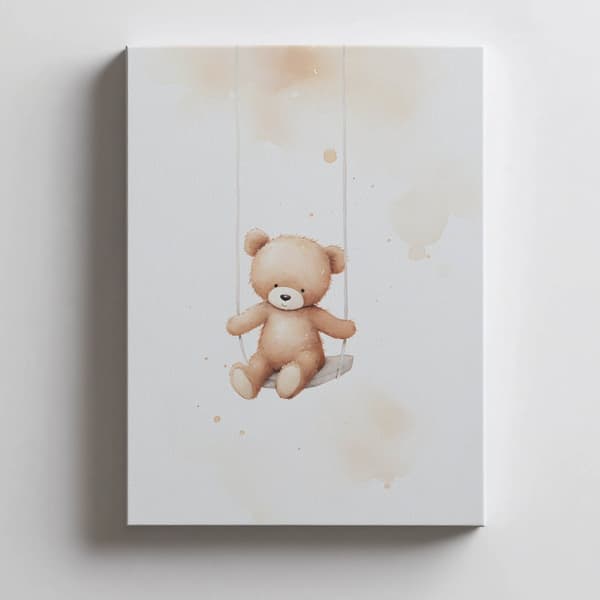 Nalle keinussa Nalle keinussa, 30x40 cm, vaalea tammipuurunko, 230 gsm mattapaperi