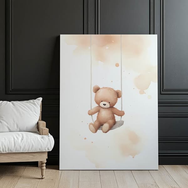 Nalle keinussa Nalle keinussa, 30x40 cm, vaalea tammipuurunko, 230 gsm mattapaperi