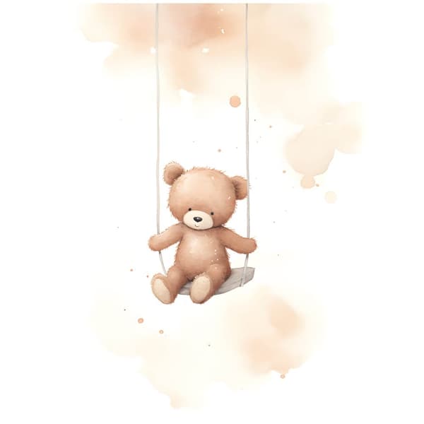 Teddy Bear on a Swing Teddy Bear on a Swing, 70x100 cm, svart aluminiumram, 230 gsm matt papper