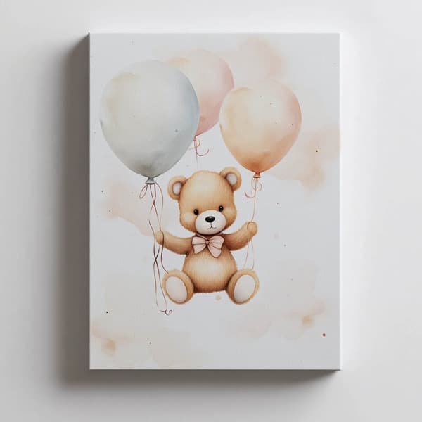 Nalle ilmapallomatkalla Nalle ilmapallomatkalla, 50x70 cm, tummanruskea puurunko, 230 gsm mattapaperi