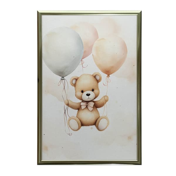 Nalle ilmapallomatkalla Nalle ilmapallomatkalla, 50x70 cm, tummanruskea puurunko, 230 gsm mattapaperi