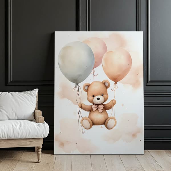 Nalle ilmapallomatkalla Nalle ilmapallomatkalla, 50x70 cm, tummanruskea puurunko, 230 gsm mattapaperi