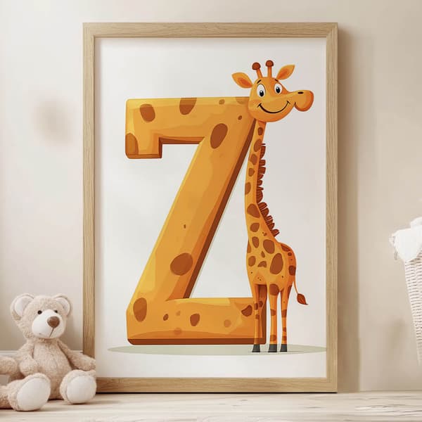Giraff med bokstaven Z - Affisch för barn Giraff med bokstaven Z - Affisch för barn, 50x70 cm, svart aluminiumram, 230 gsm matt papper