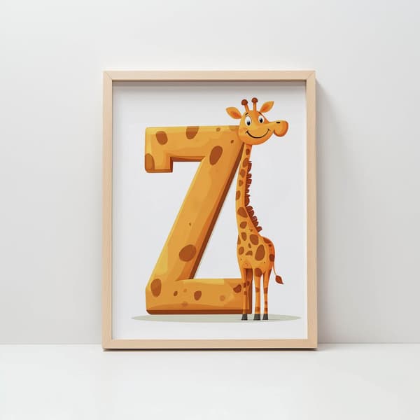 Giraffe med bogstavet Z - Plakat til børn Giraf med bogstavet Z - Plakat til børn, 50x70 cm, rammeløs, 230 gsm mat papir
