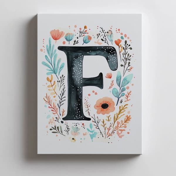 Plakat "F" med farverige blomster Plakat "F" med farverige blomster, 40x50 cm, guld aluminiumsramme, 230 gsm mat papir