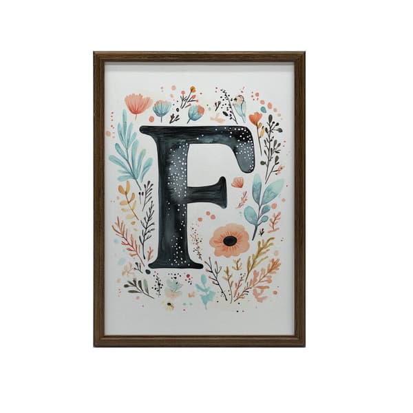 Plakat "F" med farverige blomster Plakat "F" med farverige blomster, 40x50 cm, guld aluminiumsramme, 230 gsm mat papir